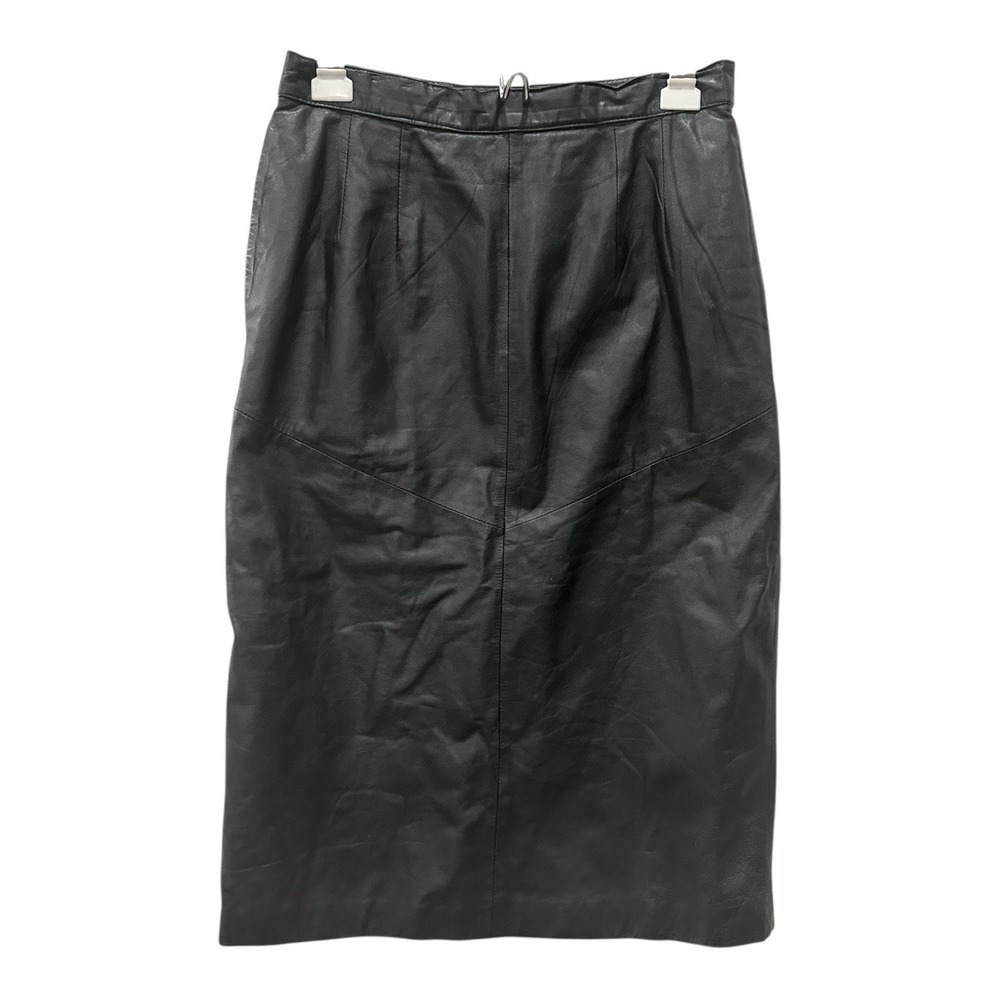 Vtg 90s Genuine Black Leather Wiggle Pencil Skirt Lined Midi Rocker Style 10-12